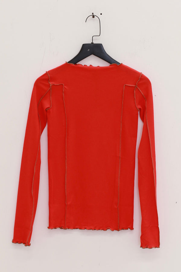 BASERANGE Long Sleeve T-Shirt TTML Collection Ribbed Cotton Portugal BAS-TTML-RB-SU25-MY RED (BROWN)